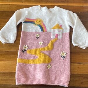 Kids Rainbow House Sweater dress - Pink and White